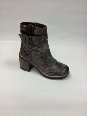 Women’s Distressed Brown Leather Ankle Boot with Block Heel